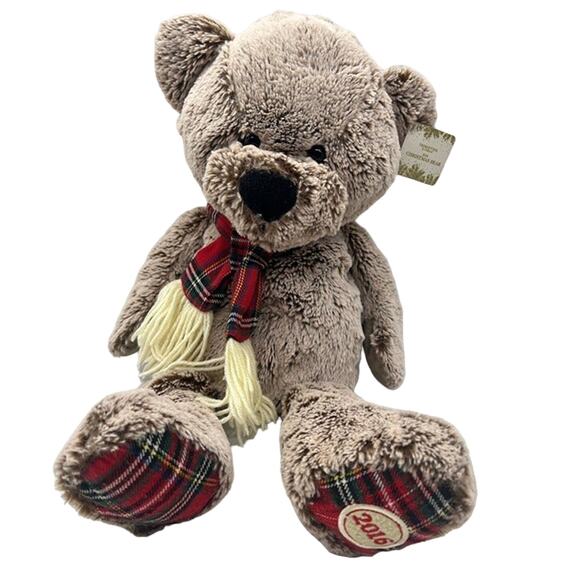 Winter Teddy Bear 2016 With Red Plaid Scarf And Feet 17” Plush‎ Animal Adventure - Picture 1 of 5
